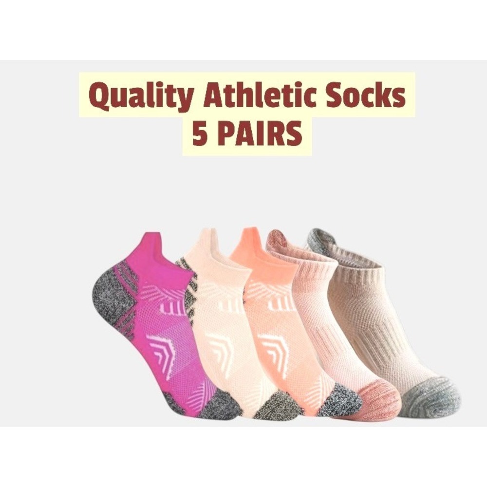 Quality Unisex Athletic Tab Socks 5 Pairs Low Cut Colorful Casual One Size NEW